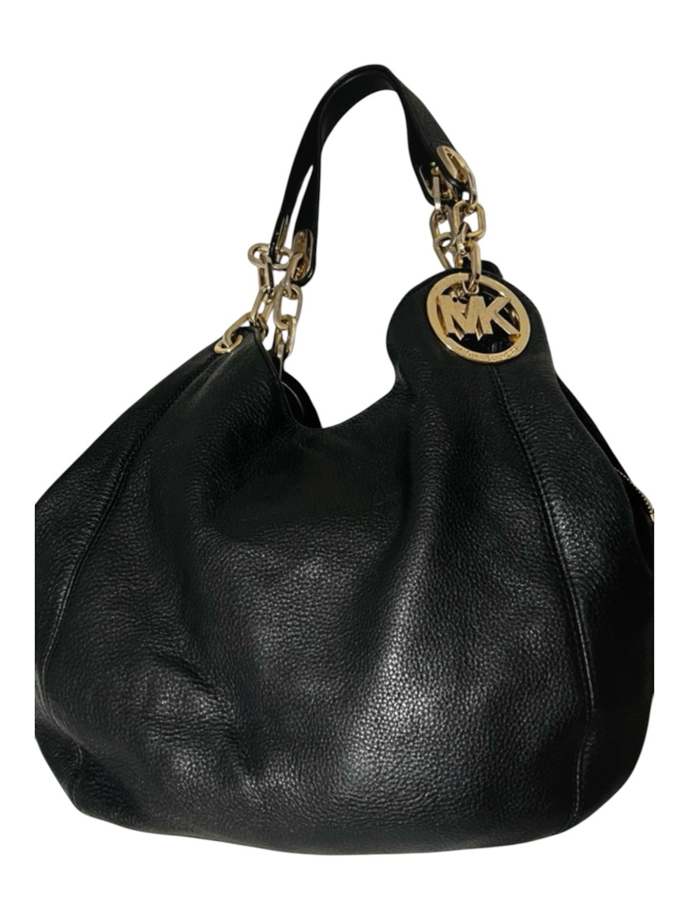Michael Kors Women's Fulton Black Pebbled Leather Gold Chain Shoulder Bag Purse
